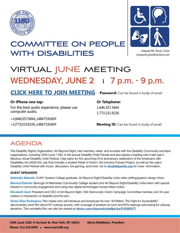 People With Disabilities Committee Virtual Meeting June 2021