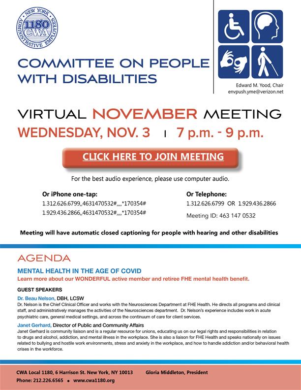 People With Disabilities Committee Virtual Meeting Nov 2021