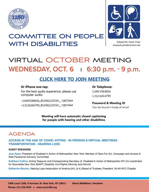People With Disabilities Committee Virtual Meeting Oct 2021
